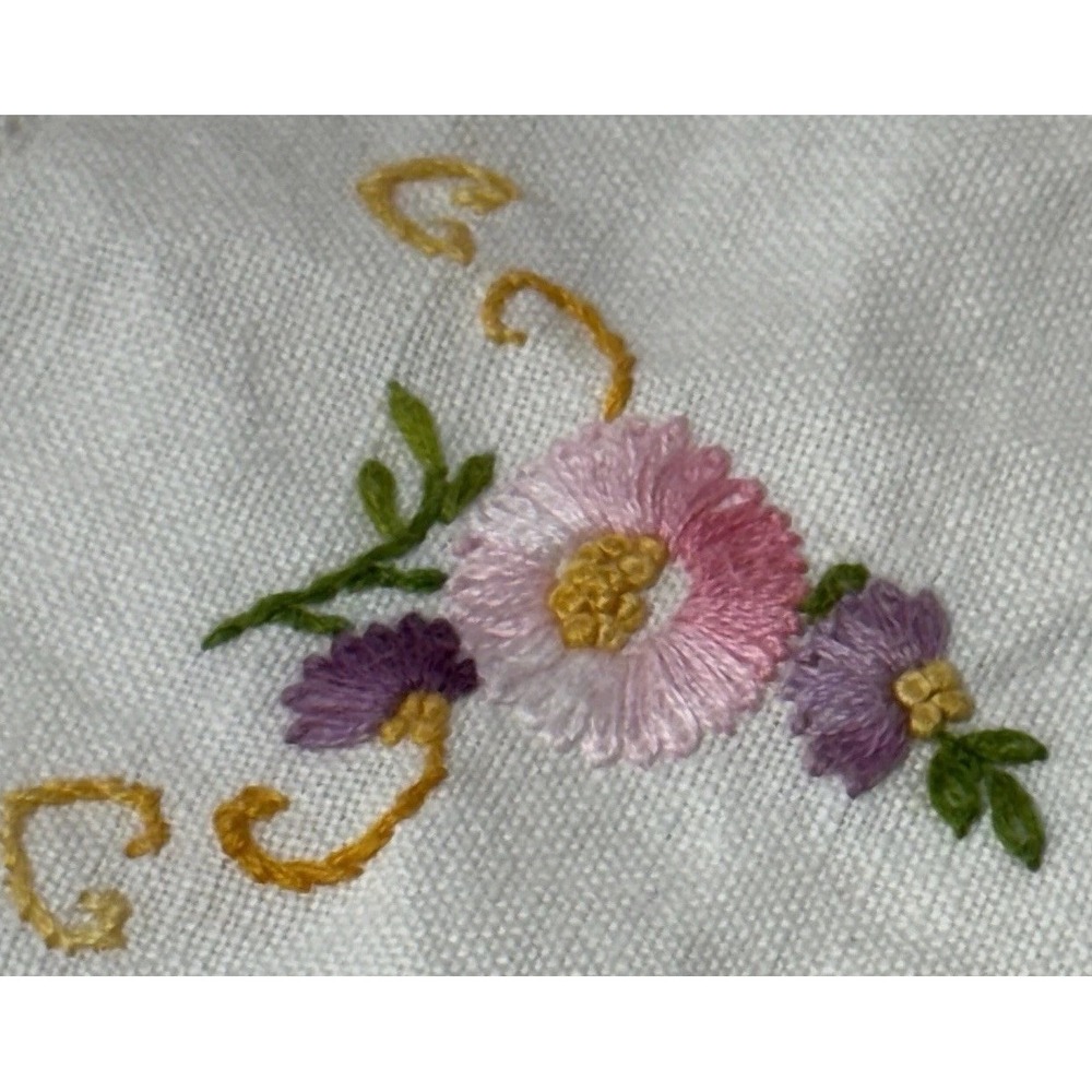 Vintage Hand Stitched Cloth Doily Embroidered Handmade Needlepoint